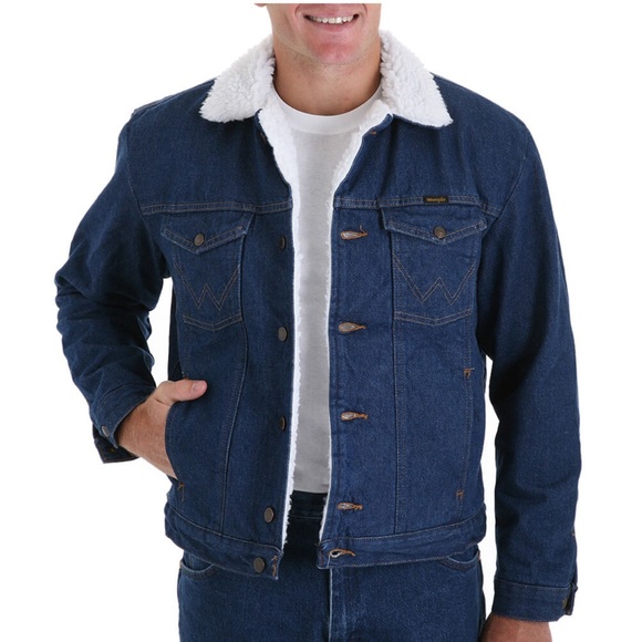 Wrangler Sherpa Lined Jean Jacket Blue Denim Chore Barn Coat SZ L New - Picture 2 of 15